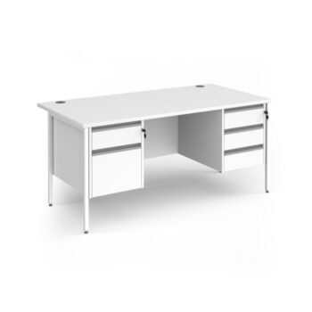 Contract 25 straight desk with 2 and 3 drawer pedestals and white H-Frame leg 1600mm x 800mm - White Top - CH16S23-WH-WH