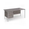 Contract 25 straight desk with 3 drawer pedestal and silver H-Frame leg 1600mm x 800mm - Grey Oak Top - CH16S3-S-GO