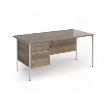 Contract 25 straight desk with 3 drawer pedestal and silver H-Frame leg 1600mm x 800mm - Grey Nebraska Oak Top - CH16S3-S-NO