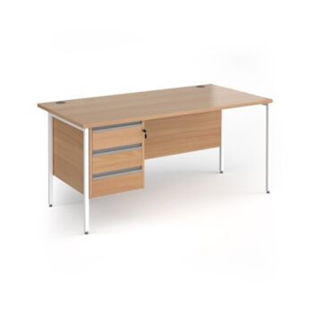 Contract 25 straight desk with 3 drawer pedestal and white H-Frame leg 1600mm x 800mm - Beech top - CH16S3-WH-B