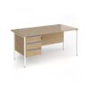 Contract 25 straight desk with 3 drawer pedestal and white H-Frame leg 1600mm x 800mm - Kendal Oak Top - CH16S3-WH-KO