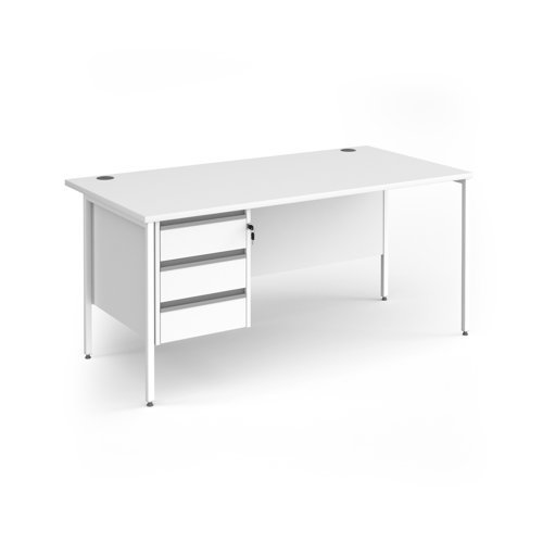 Contract 25 straight desk with 3 drawer pedestal and white H-Frame leg 1600mm x 800mm - White Top - CH16S3-WH-WH