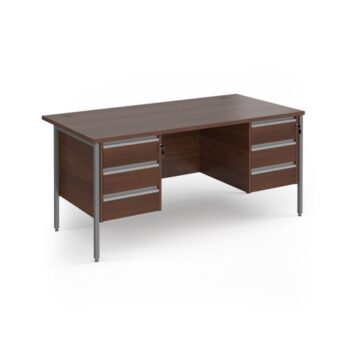 Contract 25 straight desk with 3 and 3 drawer pedestals and graphite H-Frame leg 1600mm x 800mm - Walnut top - CH16S33-G-W