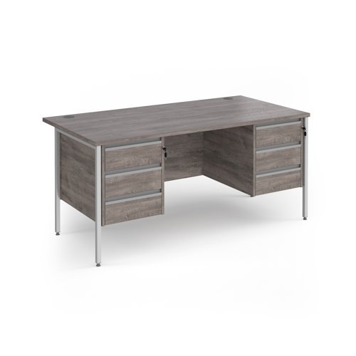 Contract 25 straight desk with 3 and 3 drawer pedestals and silver H-Frame leg 1600mm x 800mm - Grey Oak Top - CH16S33-S-GO