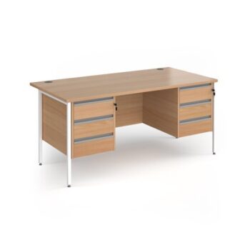 Contract 25 straight desk with 3 and 3 drawer pedestals and white H-Frame leg 1600mm x 800mm - Beech top - CH16S33-WH-B