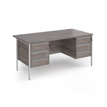 Contract 25 straight desk with 3 and 3 drawer pedestals and white H-Frame leg 1600mm x 800mm - Grey Oak Top - CH16S33-WH-GO