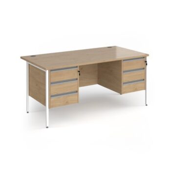 Contract 25 straight desk with 3 and 3 drawer pedestals and white H-Frame leg 1600mm x 800mm - Kendal Oak Top - CH16S33-WH-KO