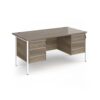 Contract 25 straight desk with 3 and 3 drawer pedestals and white H-Frame leg 1600mm x 800mm - Nebraska grey top - CH16S33-WH-NO