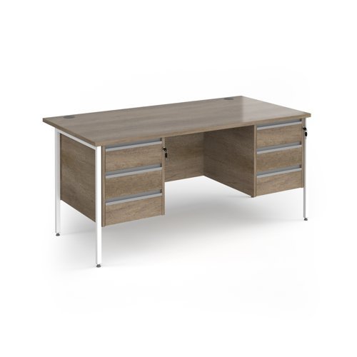 Contract 25 straight desk with 3 and 3 drawer pedestals and white H-Frame leg 1600mm x 800mm - Nebraska grey top - CH16S33-WH-NO