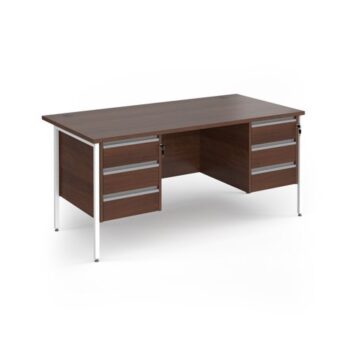 Contract 25 straight desk with 3 and 3 drawer pedestals and white H-Frame leg 1600mm x 800mm - Walnut top - CH16S33-WH-W