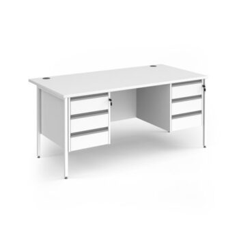 Contract 25 straight desk with 3 and 3 drawer pedestals and white H-Frame leg 1600mm x 800mm - White Top - CH16S33-WH-WH