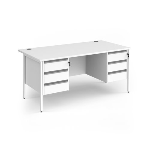 Contract 25 straight desk with 3 and 3 drawer pedestals and white H-Frame leg 1600mm x 800mm - White Top - CH16S33-WH-WH