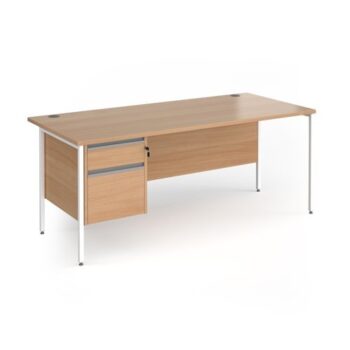 Contract 25 straight desk with 2 drawer pedestal and white H-Frame leg 1800mm x 800mm - Beech top - CH18S2-WH-B