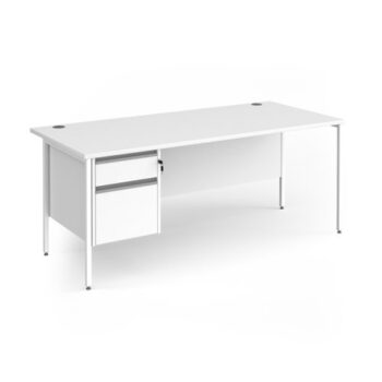 Contract 25 straight desk with 2 drawer pedestal and white H-Frame leg 1800mm x 800mm - White Top - CH18S2-WH-WH
