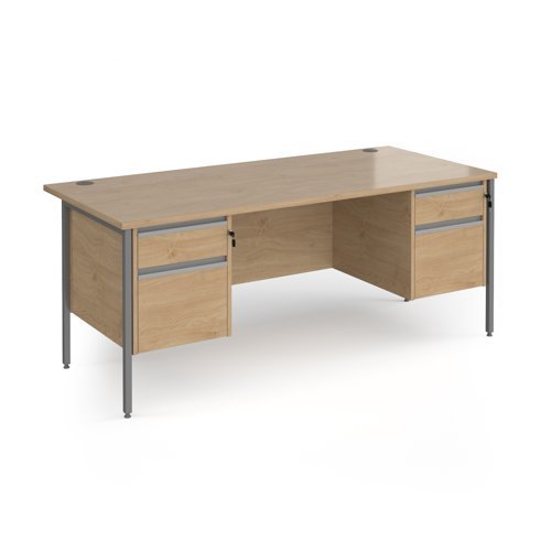 Contract 25 straight desk with 2 and 2 drawer pedestals and graphite H-Frame leg 1800mm x 800mm - Kendal Oak Top - CH18S22-G-KO