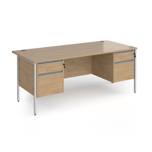 Contract 25 straight desk with 2 and 2 drawer pedestals and silver H-Frame leg 1800mm x 800mm - Kendal Oak Top - CH18S22-S-KO