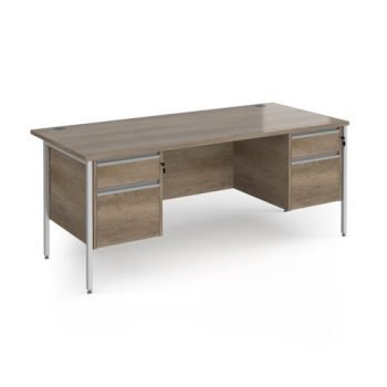 Contract 25 straight desk with 2 and 2 drawer pedestals and silver H-Frame leg 1800mm x 800mm - Nebraska grey top - CH18S22-S-NO