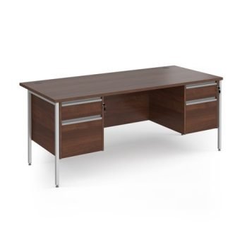 Contract 25 straight desk with 2 and 2 drawer pedestals and silver H-Frame leg 1800mm x 800mm - Walnut top - CH18S22-S-W