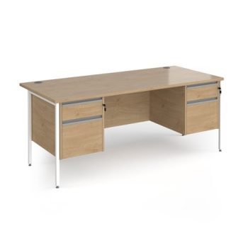Contract 25 straight desk with 2 and 2 drawer pedestals and white H-Frame leg 1800mm x 800mm - Kendal Oak Top - CH18S22-WH-KO