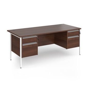 Contract 25 straight desk with 2 and 2 drawer pedestals and white H-Frame leg 1800mm x 800mm - Walnut top - CH18S22-WH-W