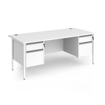 Contract 25 straight desk with 2 and 2 drawer pedestals and white H-Frame leg 1800mm x 800mm - White Top - CH18S22-WH-WH