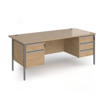 Contract 25 straight desk with 2 and 3 drawer pedestals and graphite H-Frame leg 1800mm x 800mm - Kendal Oak Top - CH18S23-G-KO