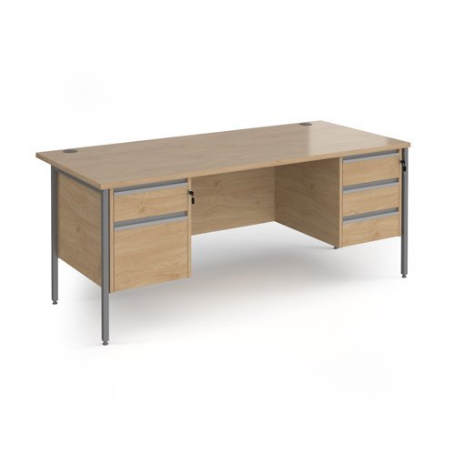 Contract 25 straight desk with 2 and 3 drawer pedestals and graphite H-Frame leg 1800mm x 800mm - Kendal Oak Top - CH18S23-G-KO