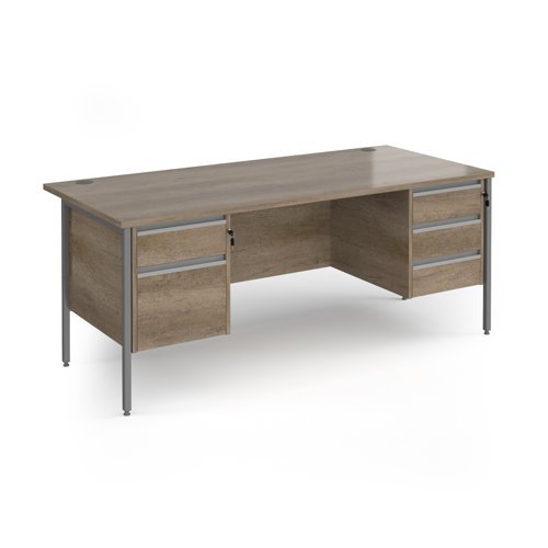 Contract 25 straight desk with 2 and 3 drawer pedestals and graphite H-Frame leg 1800mm x 800mm - Nebraska grey top - CH18S23-G-NO