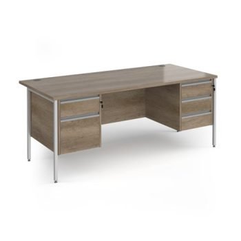 Contract 25 straight desk with 2 and 3 drawer pedestals and silver H-Frame leg 1800mm x 800mm - Nebraska grey top - CH18S23-S-NO