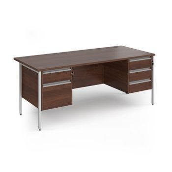 Contract 25 straight desk with 2 and 3 drawer pedestals and silver H-Frame leg 1800mm x 800mm - Walnut top - CH18S23-S-W