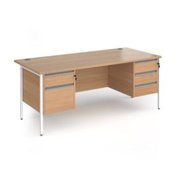 Contract 25 straight desk with 2 and 3 drawer pedestals and white H-Frame leg 1800mm x 800mm - Beech top - CH18S23-WH-B