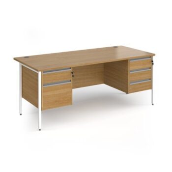 Contract 25 straight desk with 2 and 3 drawer pedestals and white H-Frame leg 1800mm x 800mm - Oak Top - CH18S23-WH-O