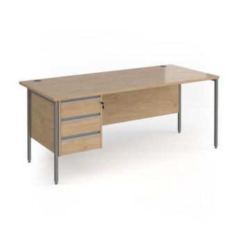 Contract 25 straight desk with 3 drawer pedestal and graphite H-Frame leg 1800mm x 800mm - Kendal Oak Top - CH18S3-G-KO