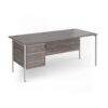 Contract 25 straight desk with 3 drawer pedestal and white H-Frame leg 1800mm x 800mm - Grey Oak Top - CH18S3-WH-GO