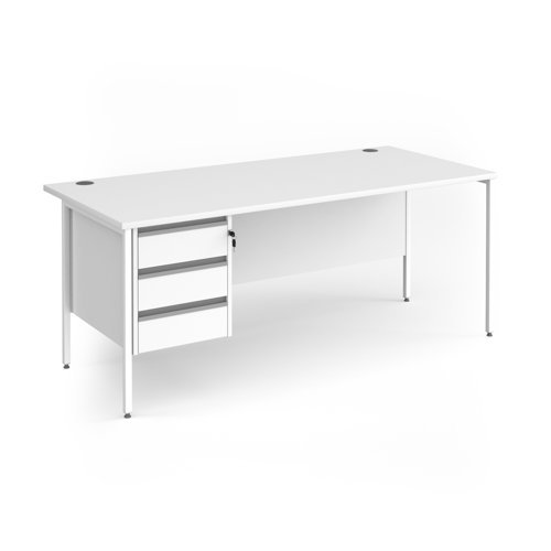 Contract 25 straight desk with 3 drawer pedestal and white H-Frame leg 1800mm x 800mm - White Top - CH18S3-WH-WH