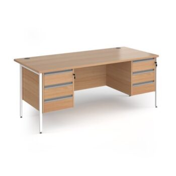Contract 25 straight desk with 3 and 3 drawer pedestals and white H-Frame leg 1800mm x 800mm - Beech top - CH18S33-WH-B