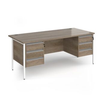 Contract 25 straight desk with 3 and 3 drawer pedestals and white H-Frame leg 1800mm x 800mm - Nebraska grey top - CH18S33-WH-NO