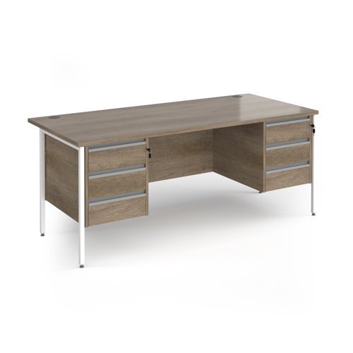 Contract 25 straight desk with 3 and 3 drawer pedestals and white H-Frame leg 1800mm x 800mm - Nebraska grey top - CH18S33-WH-NO