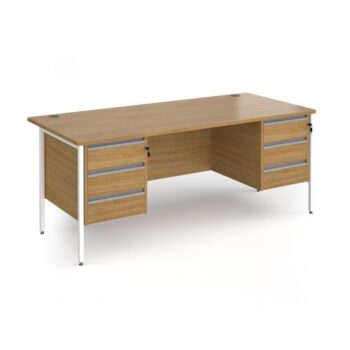 Contract 25 straight desk with 3 and 3 drawer pedestals and white H-Frame leg 1800mm x 800mm - Oak Top - CH18S33-WH-O