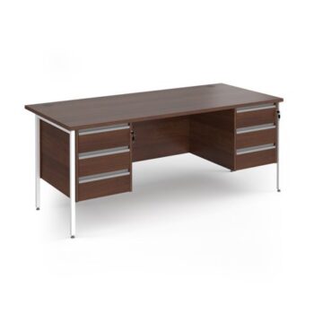 Contract 25 straight desk with 3 and 3 drawer pedestals and white H-Frame leg 1800mm x 800mm - Walnut top - CH18S33-WH-W