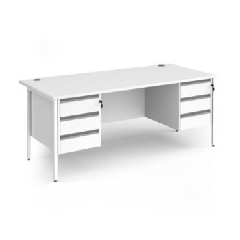 Contract 25 straight desk with 3 and 3 drawer pedestals and white H-Frame leg 1800mm x 800mm - White Top - CH18S33-WH-WH