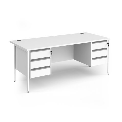 Contract 25 straight desk with 3 and 3 drawer pedestals and white H-Frame leg 1800mm x 800mm - White Top - CH18S33-WH-WH