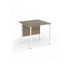 Contract 25 straight desk with white H-Frame leg 800mm x 800mm - Grey Nebraska Oak Top - CH8S-WH-NO