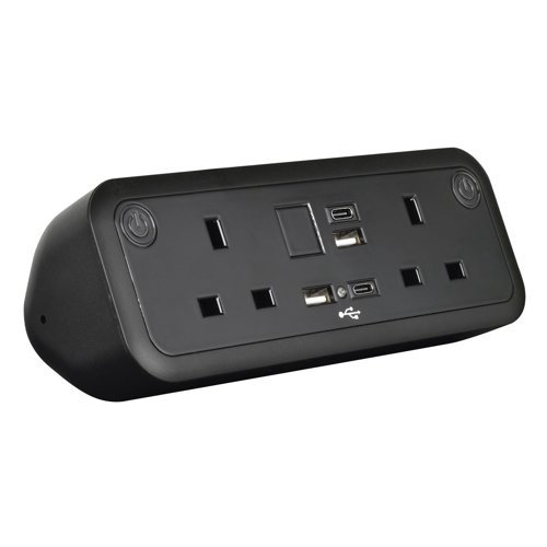 Comet desk top power module 2 x UK sockets USB A&C fast charge - Black - COM-1-K