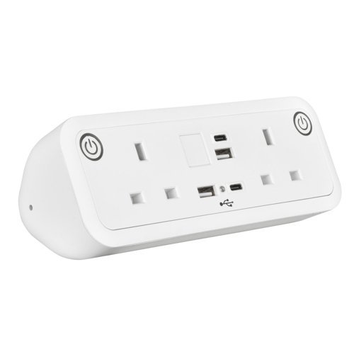 Comet desk top power module 2 x UK sockets USB A&C fast charge - White - COM-1-WH