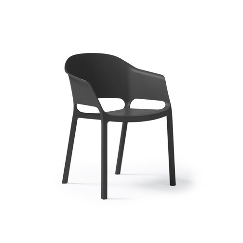 Contra one piece polypropylene chair with integrated arms in black - CON301-K