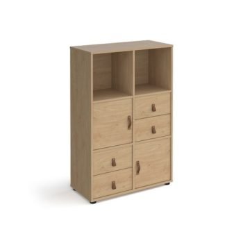 Universal cube storage unit 1295mm high on glides with 2 cupboards and 2 sets of drawers - oak with oak inserts - CUBE-BUNDLE-10-KO-KO