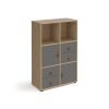 Universal cube storage unit 1295mm high on glides with 2 cupboards and 2 sets of drawers - oak with grey inserts - CUBE-BUNDLE-10-KO-OG