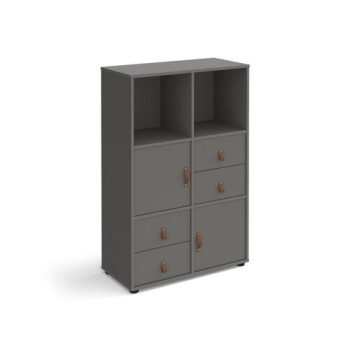 Universal cube storage unit 1295mm high on glides with 2 cupboards and 2 sets of drawers - grey with grey inserts - CUBE-BUNDLE-10-OG-OG