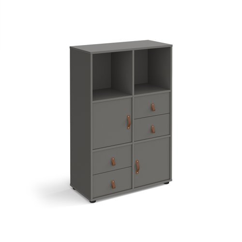 Universal cube storage unit 1295mm high on glides with 2 cupboards and 2 sets of drawers - grey with grey inserts - CUBE-BUNDLE-10-OG-OG